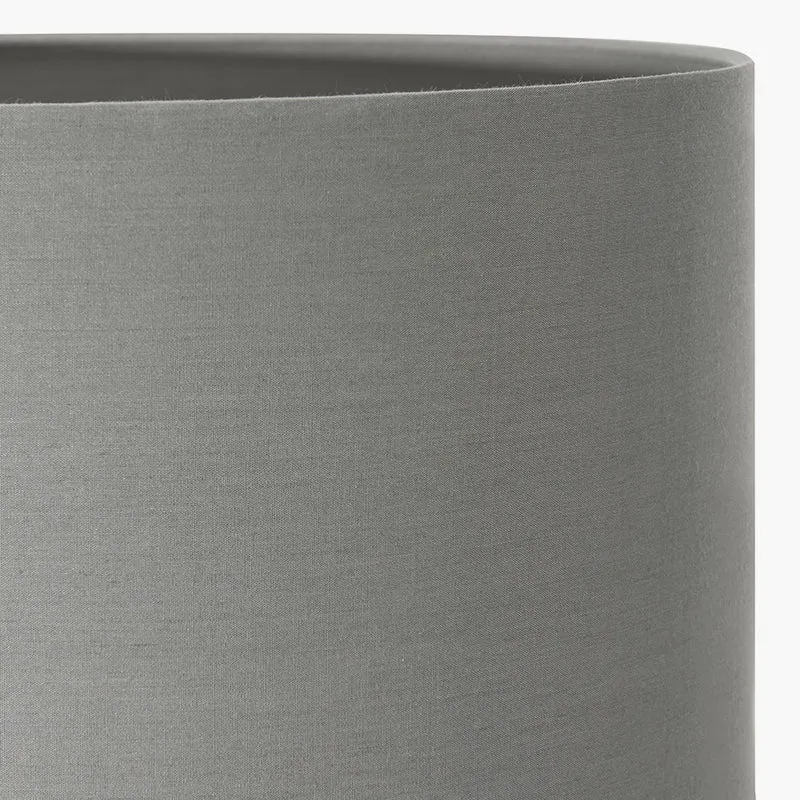 Zuri Large Shiny Silver Metal Pot Table Lamp Base with Harry 45cm Steel Grey Cotton Mix Cylinder Lampshade