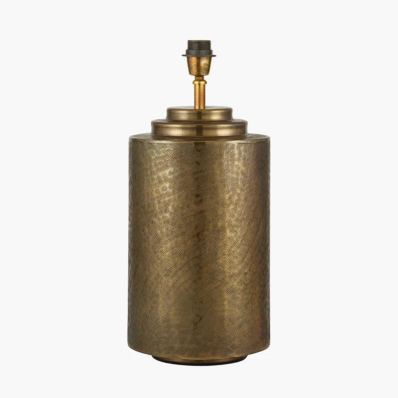 Zuri Large Antique Brass Metal Pot Table Lamp Base with Henry 45cm Grey Handloom Cylinder Lampshade