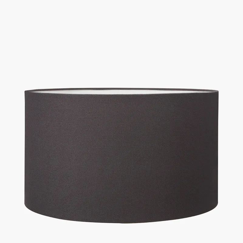 Zuri Large Antique Brass Metal Pot Table Lamp Base with Henry 45cm Grey Handloom Cylinder Lampshade