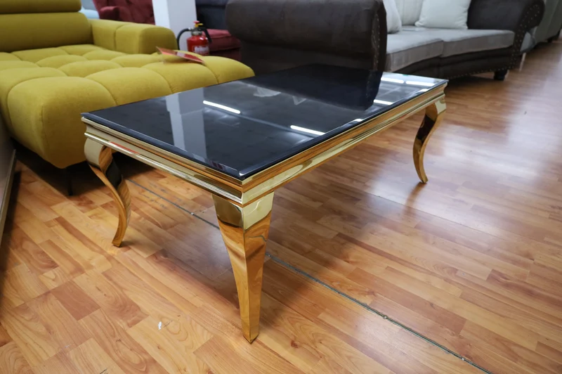 Couchtisch + Gold Gestell + Glasplatte Schwarz oder Weiß