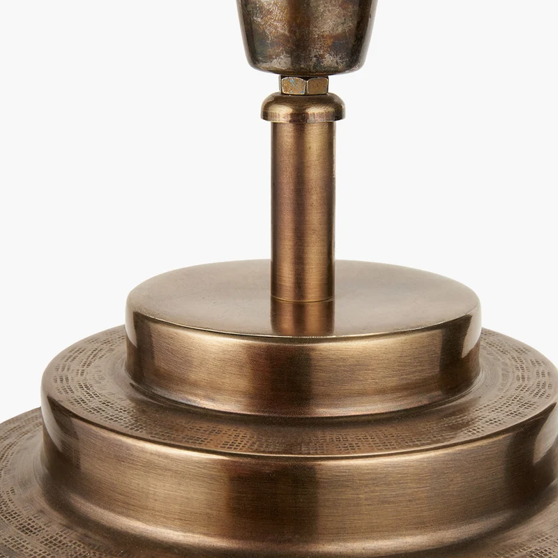 Zuri Antique Brass Metal Pot Table Lamp Base with Henry 40cm Taupe Handloom Cylinder Lampshade