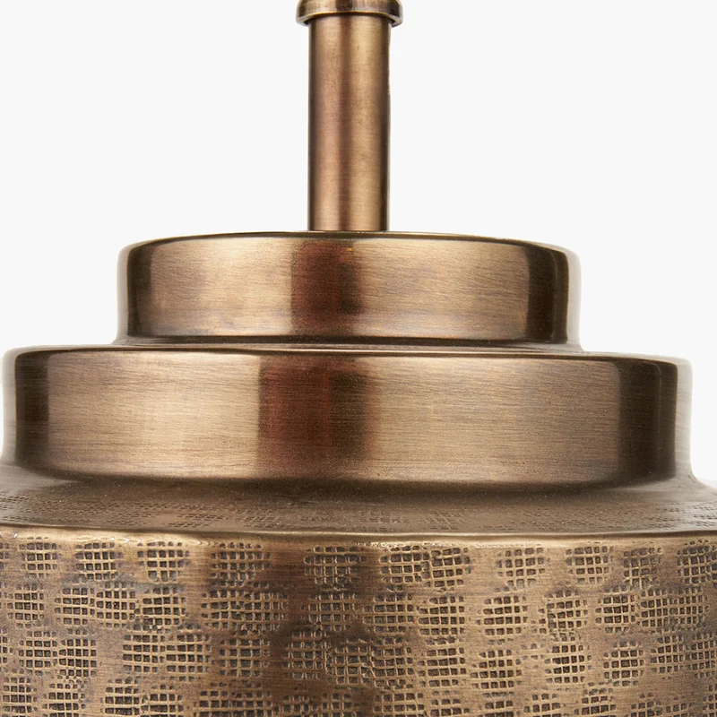 Zuri Antique Brass Metal Pot Table Lamp Base with Edward 40cm Natural Linen Cylinder Lampshade