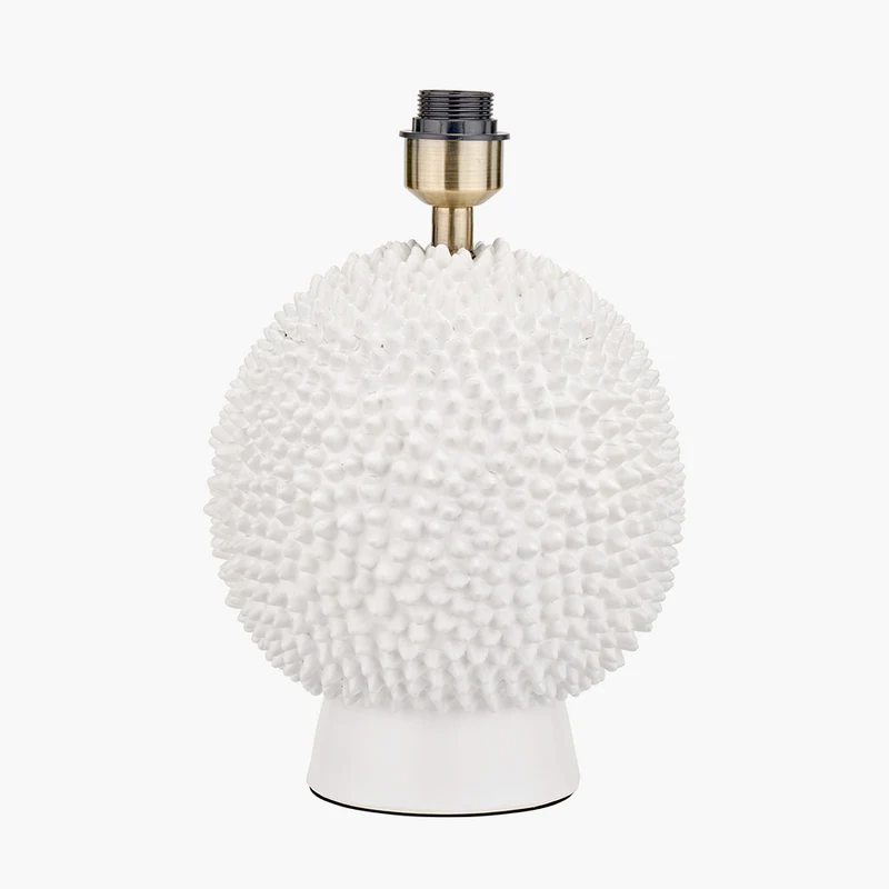 Wrenley Cream Ceramic Sea Urchin Table Lamp Base with Winston 40cm White Handloom Tapered Lampshade