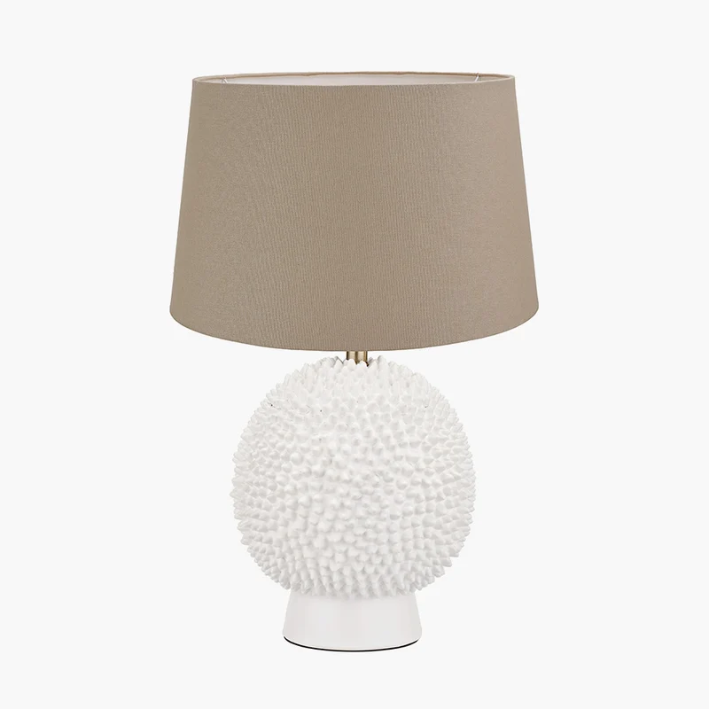 Wrenley Cream Ceramic Sea Urchin Table Lamp Base with Winston 40cm Taupe Handloom Tapered Lampshade