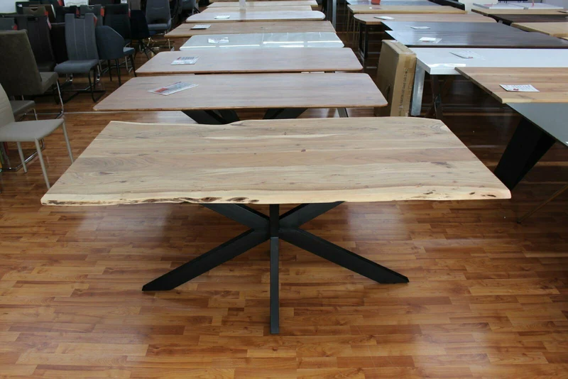 Esstisch + Massivholz Akazie + Baumkante + Spider Gestell + NEU auf Lager 180cm 200cm