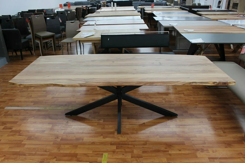 Esstisch + Massivholz Akazie + Baumkante + Spider Gestell + 180 cm 210 cm 240 cm NEU auf Lager
