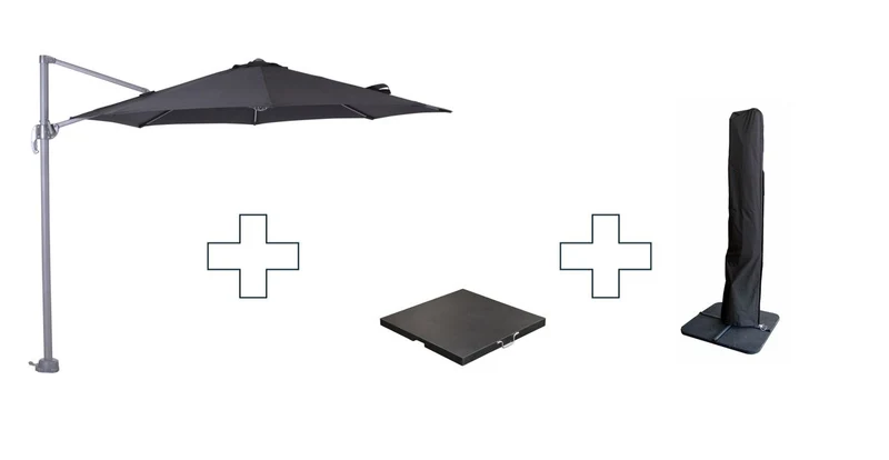Garden Impressions Hawaii S zweefparasol rond 300 cm zwart met granieten voet 60 kg en hoes – complete set