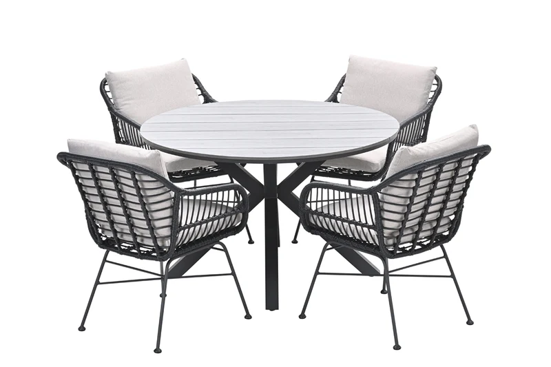 Ronde 4-persoons tuinset - Edison tafel - 4 zwarte Margriet stoelen - Garden Impressions