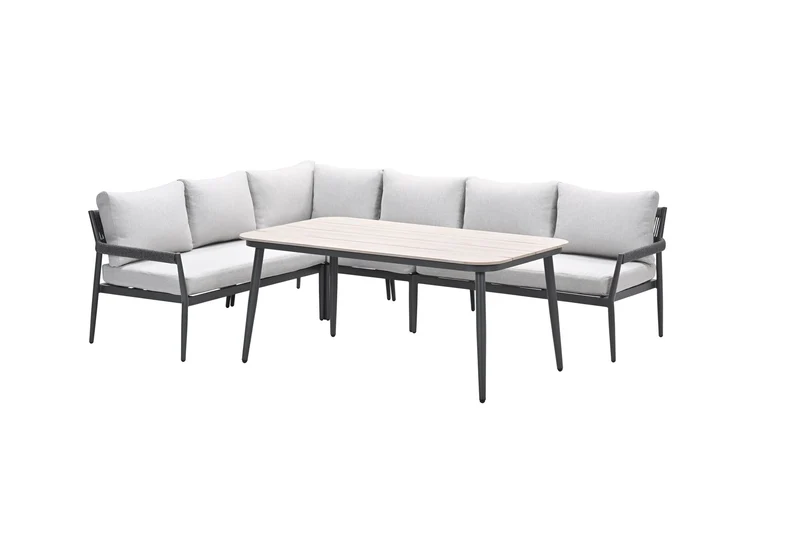 Barcelona lounge-diningset - 5-delig - carbon black - rope dark grey - valley sand
