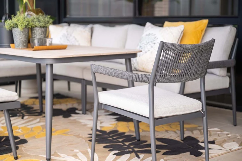 Barcelona lounge-diningset - 5-delig - carbon black - rope dark grey - valley sand