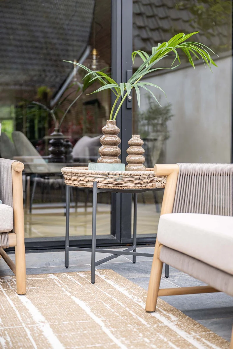 Benidorm bijzettafel - diameter 70xH40 cm - carbon black - natural rotan