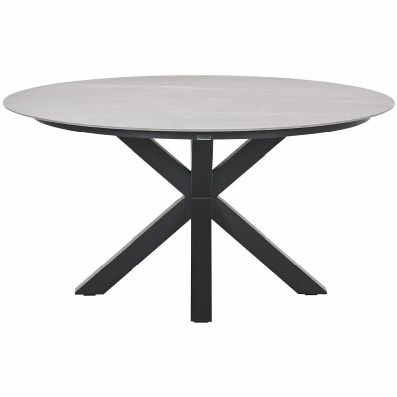 Monti tuinset 6-delig carbon black rope taupe met Lowland tuintafel rond 150 cm napoli sand