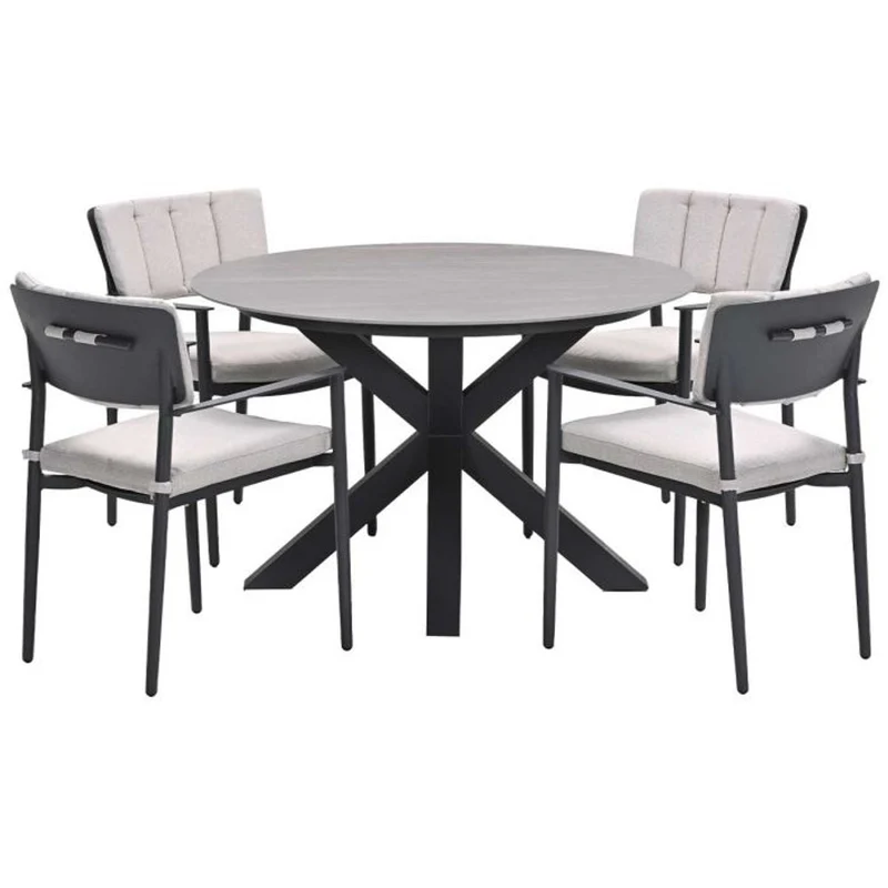 Toulon tuinset 5-delig carbon black met Lowland tuintafel rond 120 cm napoli sand