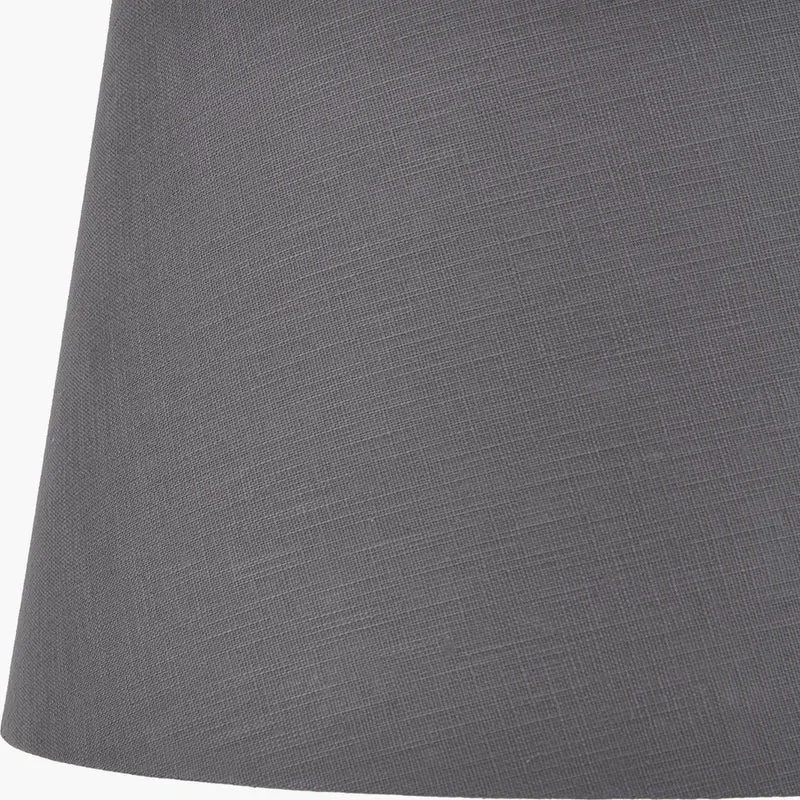 Willow White Leaf Detail Stoneware Table Lamp Base with Lys 40cm Steel Grey Self Lined Linen Tapered Lampshade