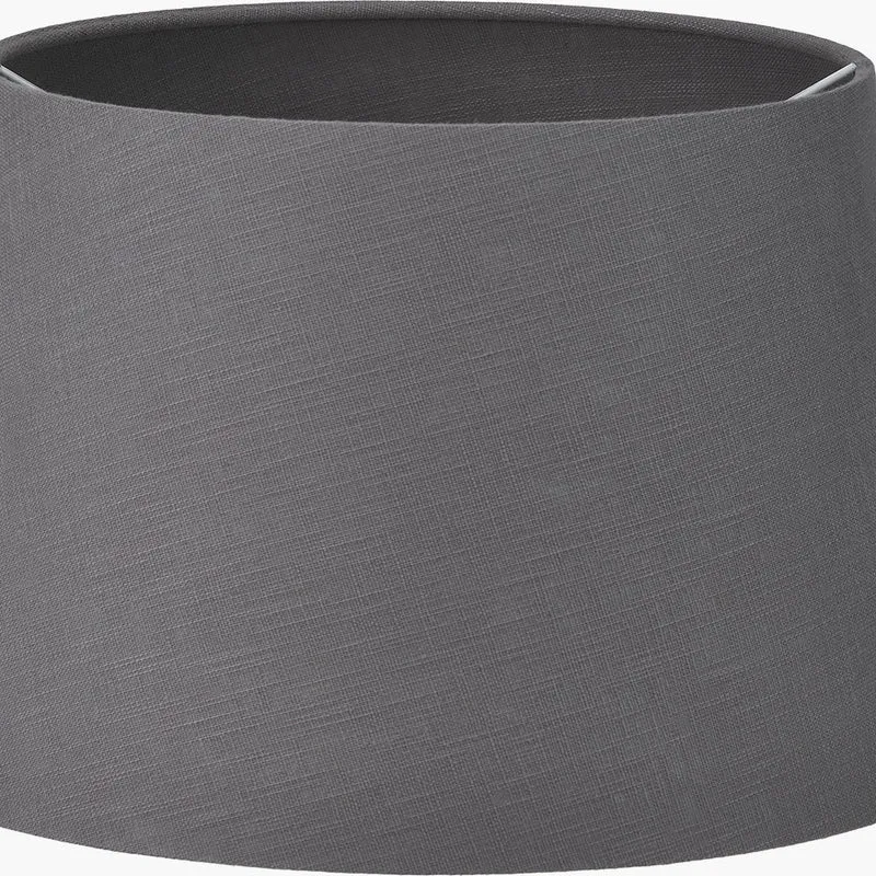 Willow White Leaf Detail Small Stoneware Table Lamp Base with Lys 25cm Steel Grey Self Lined Linen Tapered Lampshade