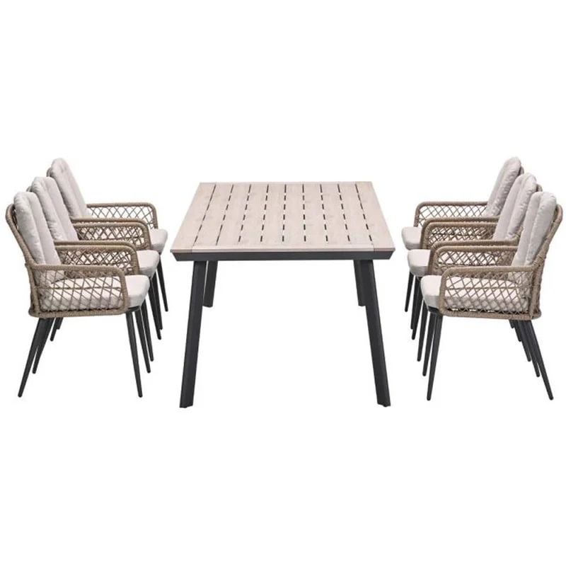 Allasio tuinset 7-delig carbon black met Vigo tuintafel 230x100 cm light teak vironwood