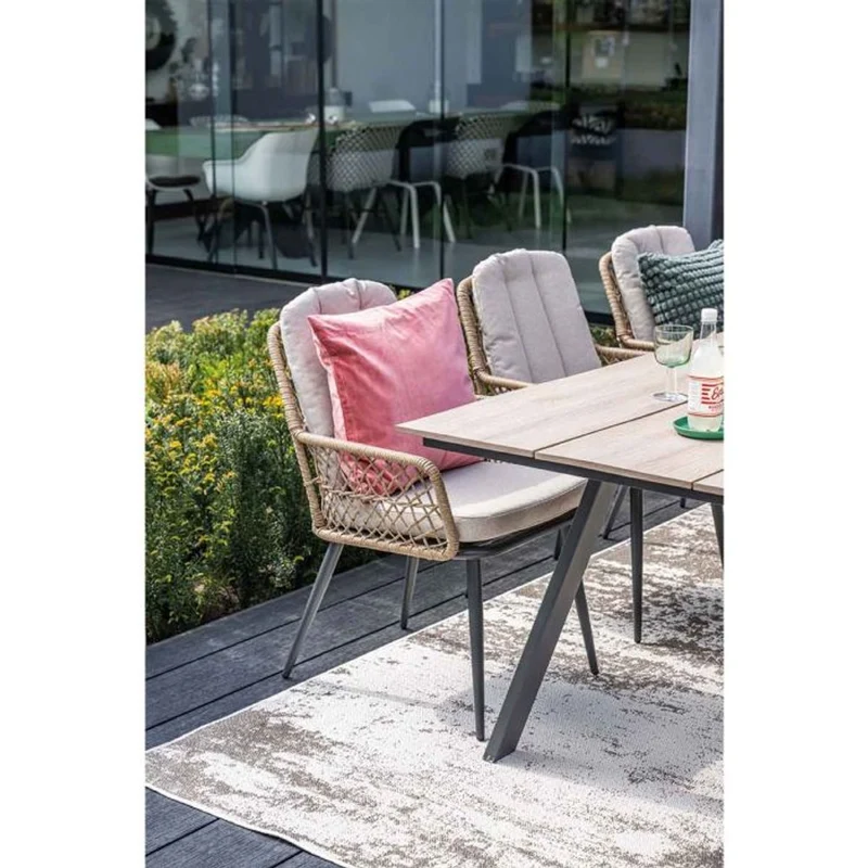 Allasio tuinset 7-delig carbon black met Vigo tuintafel 230x100 cm light teak vironwood