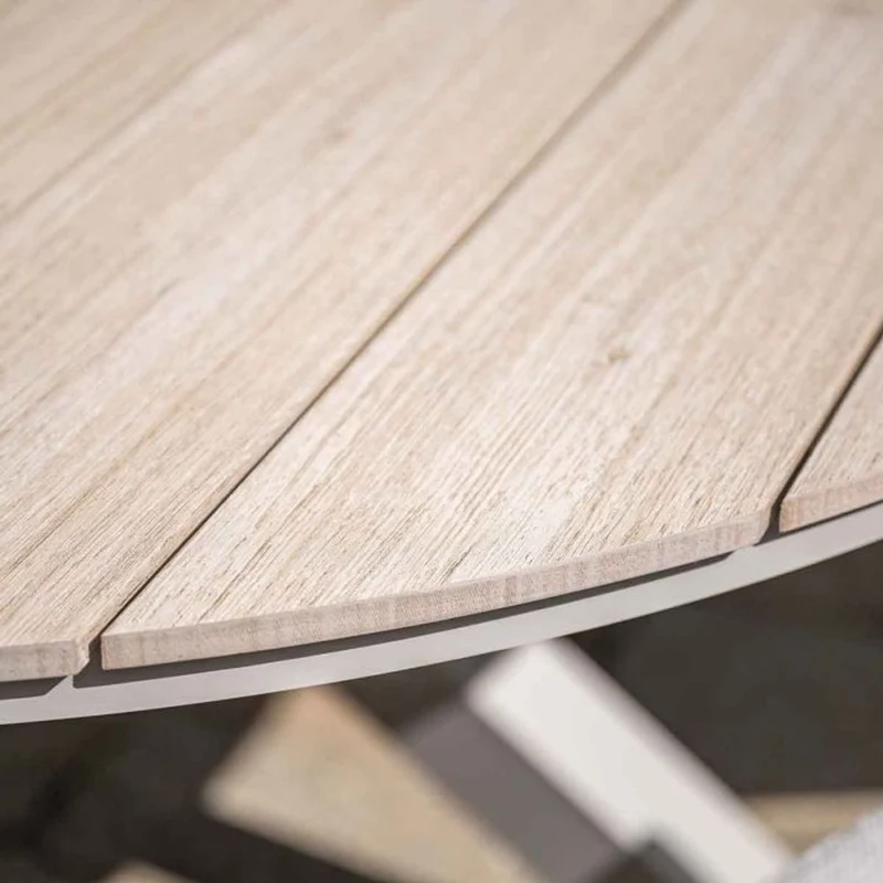 Allasio tuinset 6-delig carbon black met Edison tuintafel rond 148 cm light teak vironwood
