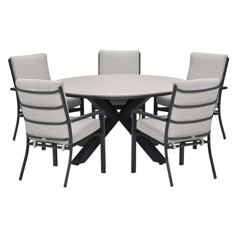 Sergio tuinset 7-delig sandstone met Edison tuintafel rond 148 cm light teak vironwood