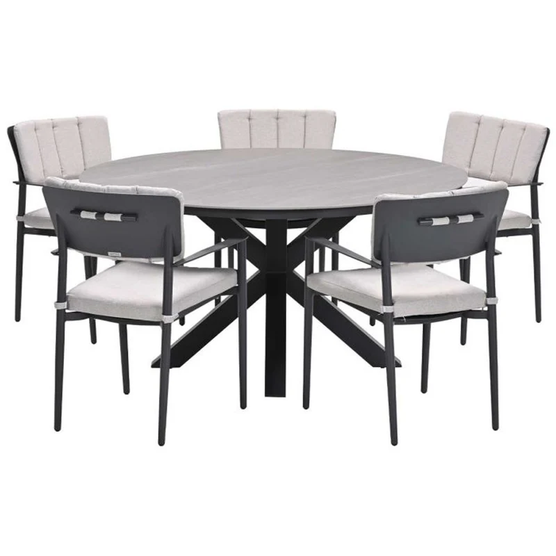 Toulon tuinset 6-delig carbon black met Lowland tuintafel rond 150 cm napoli sand