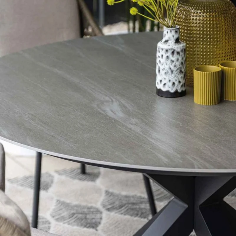 Toulon tuinset 6-delig carbon black met Lowland tuintafel rond 150 cm napoli sand