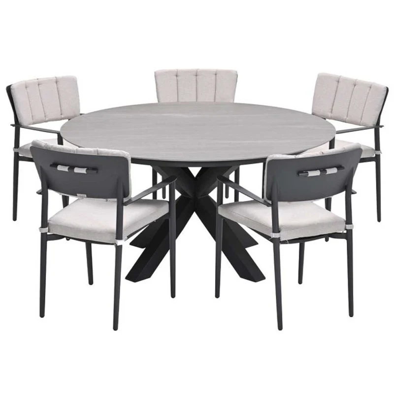 Toulon tuinset 6-delig carbon black met Lowland tuintafel rond 150 cm napoli sand