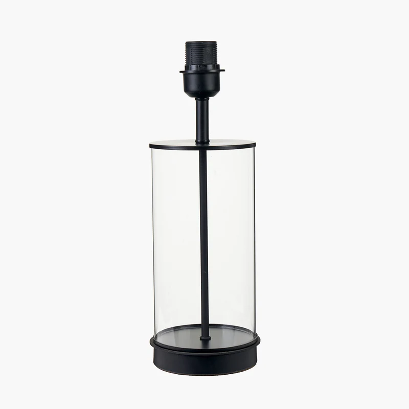 Westwood Clear Glass and Black Metal Table Lamp Base with Harry 35cm Sage Cotton Mix Cylinder Lampshade