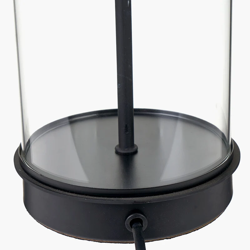 Westwood Clear Glass and Black Metal Table Lamp Base with Harry 35cm Sage Cotton Mix Cylinder Lampshade