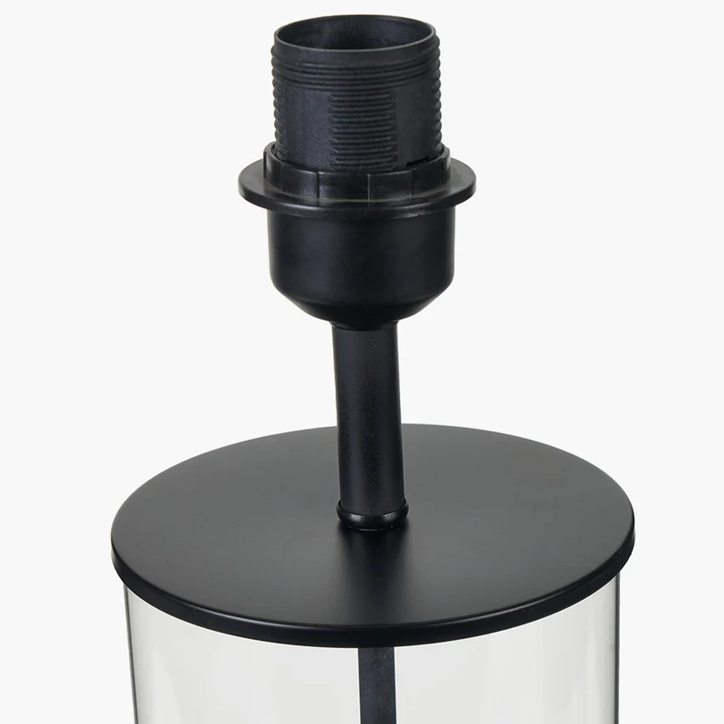 Westwood Clear Glass and Black Metal Table Lamp Base with Harry 35cm Ivory Cotton Mix Cylinder Lampshade
