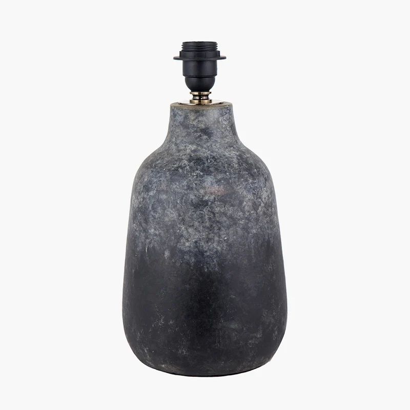 Vulcan Textured Volcanic Effect Grey Stoneware Table Lamp Base with Winston 40cm White Handloom Tapered Lampshade