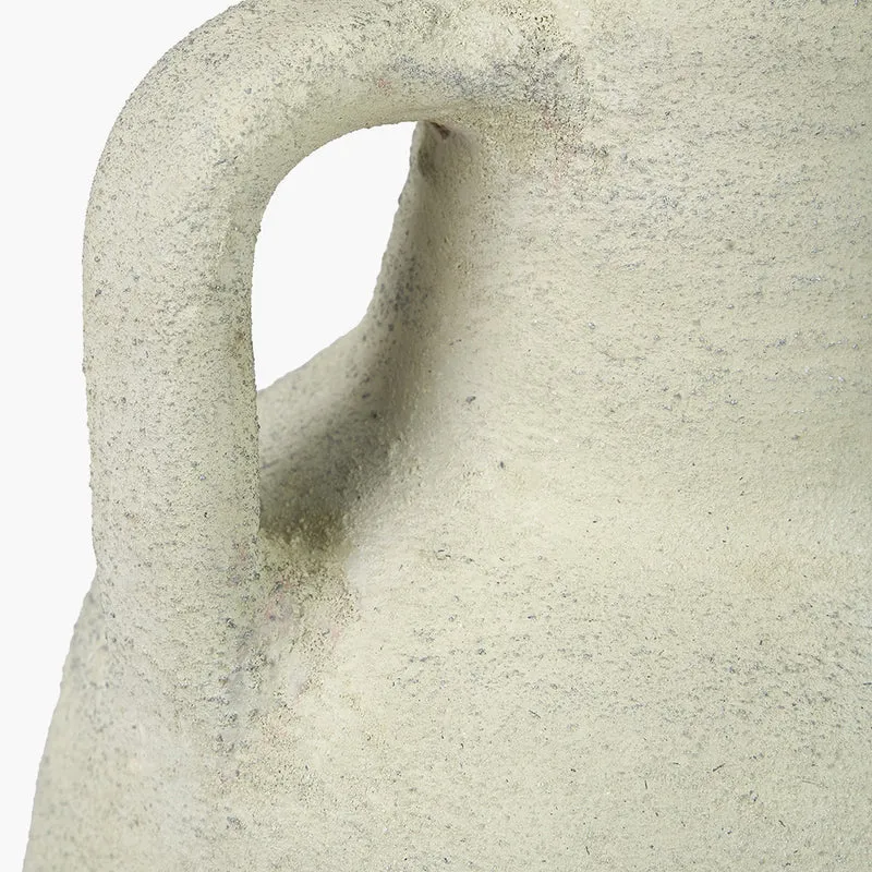 White Textured Terracotta Decorative Vase with Handles Medium