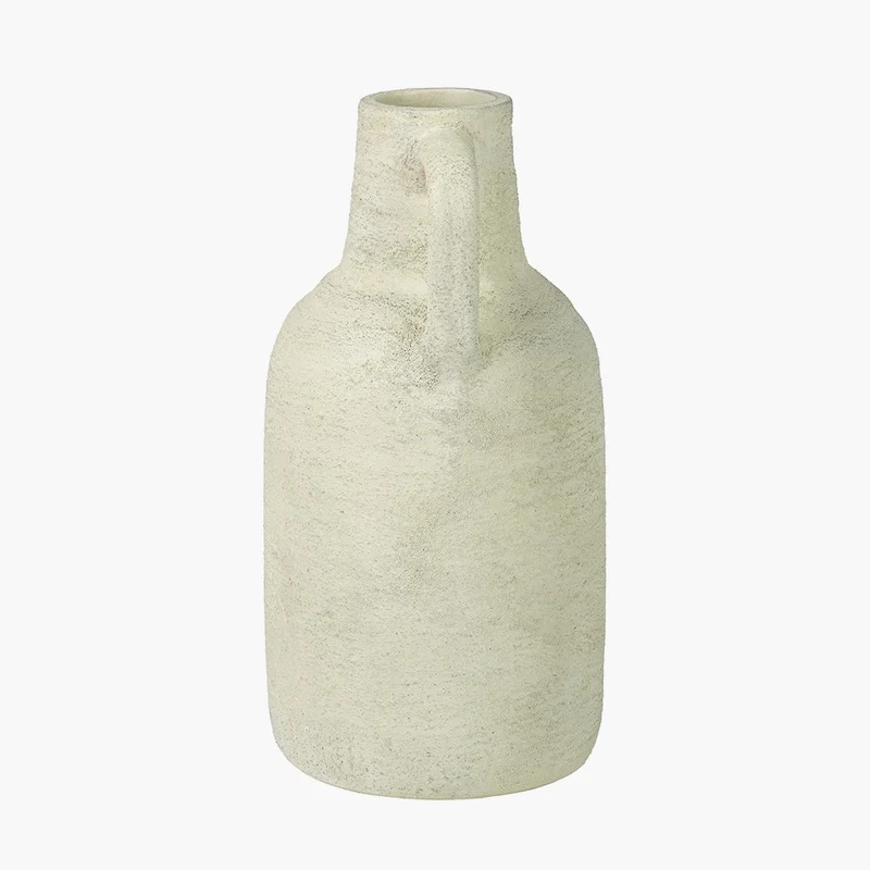 White Textured Terracotta Decorative Vase with Handles Large