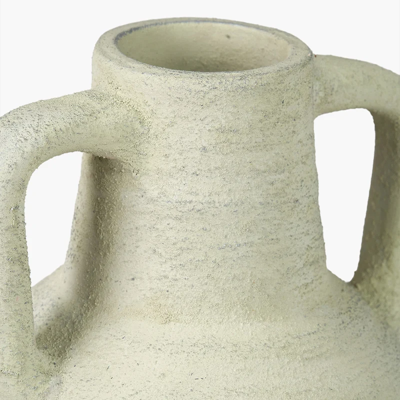 White Textured Terracotta Decorative Vase with Handles Large