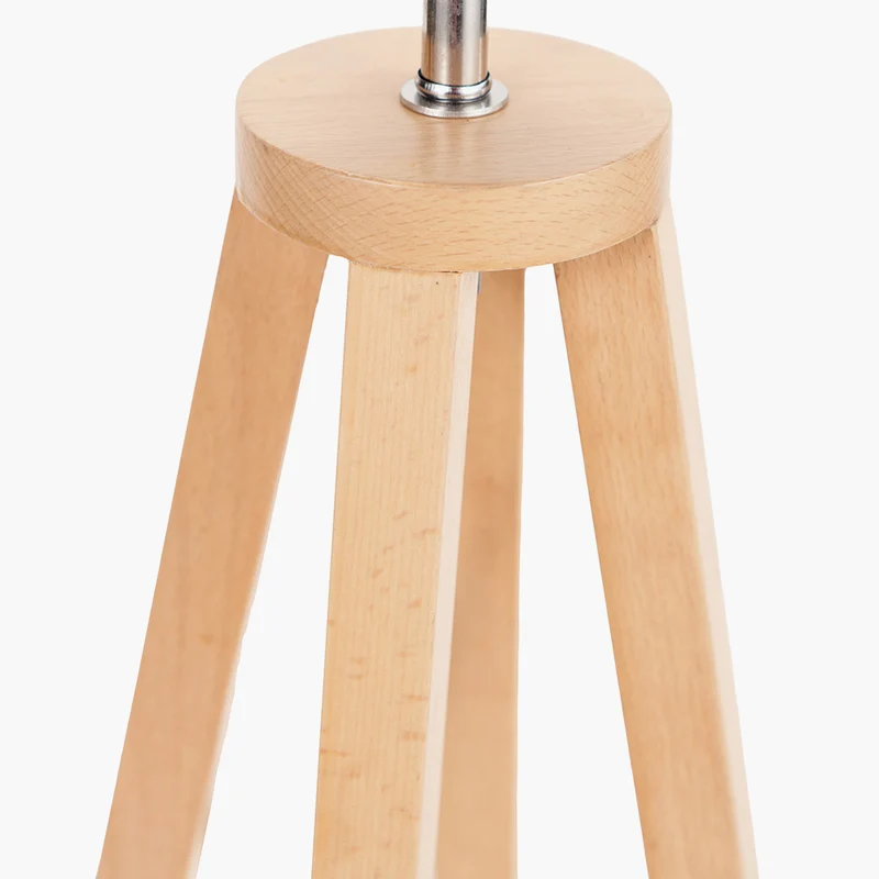 Whitby Natural Wood Tapered 4 Post Table Lamp Base with Lino 35cm Cream Self Lined Linen Cylinder Lampshade