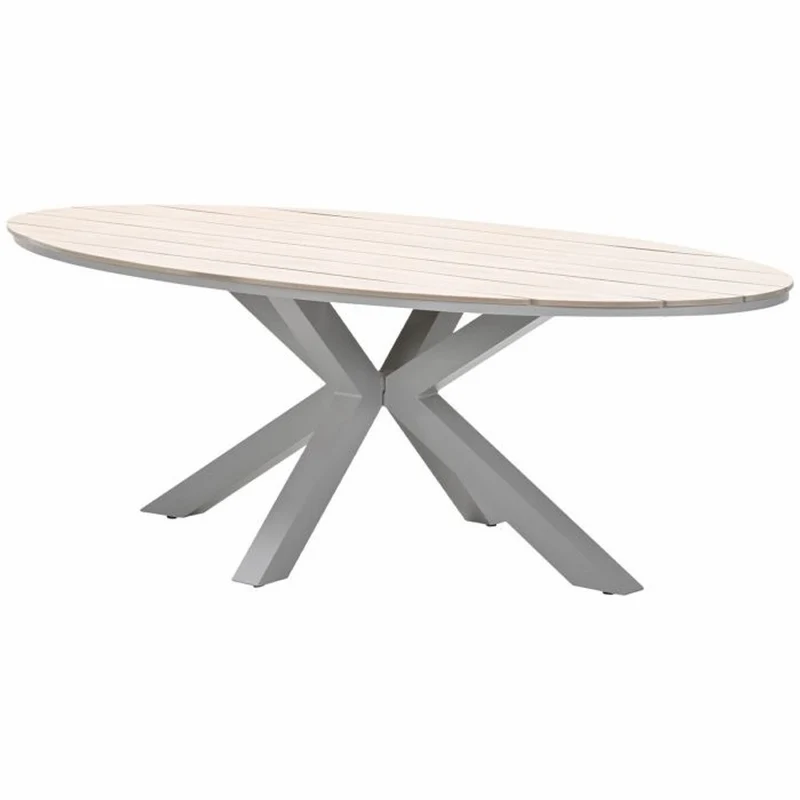 Sergio tuinset 7-delig valley sand met Edison tuintafel ovaal 220x115 cm light teak vironwood