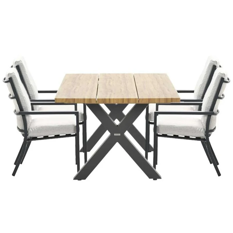 Sergio tuinset 5-delig carbon black met Zeus tuintafel aluminium teak look