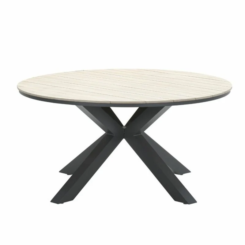 Sergio tuinset 7-delig desert sand met Edison tuintafel rond 148 cm light teak vironwood
