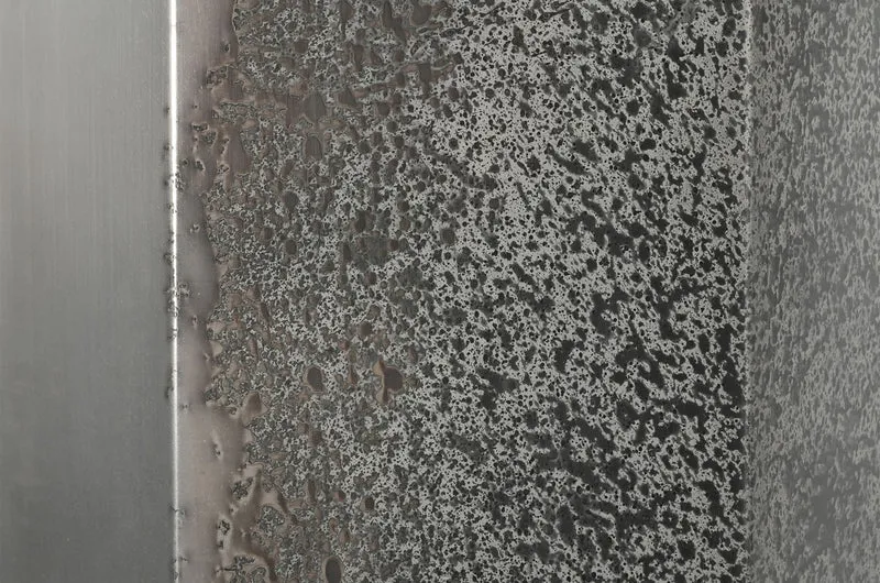 Casa Padrino Luxus Wanddekoration Silber 103,5 x 12,5 x H. 101,5 cm - Zweiteiliges Wandrelief Edge aus Stahl mit geätztem Antik-Nickel Finish - Luxus Deko Accessoires