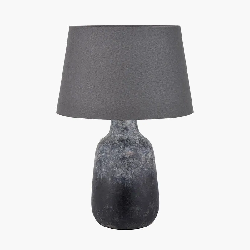 Vulcan Textured Volcanic Effect Grey Stoneware Table Lamp Base with Lys 40cm Steel Grey Self Lined Linen Tapered Lampshade