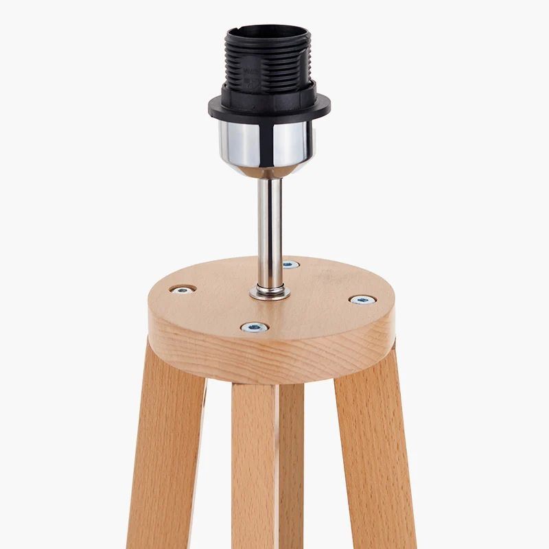 Whitby Natural Wood Tapered 4 Post Floor Lamp Base with Lino 45cm Cinnamon Self Lined Linen Cylinder Lampshade