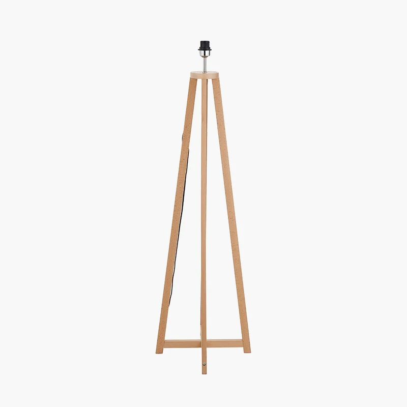 Whitby Natural Wood Tapered 4 Post Floor Lamp Base with Edward 45cm Pistachio Green Linen Cylinder Lampshade