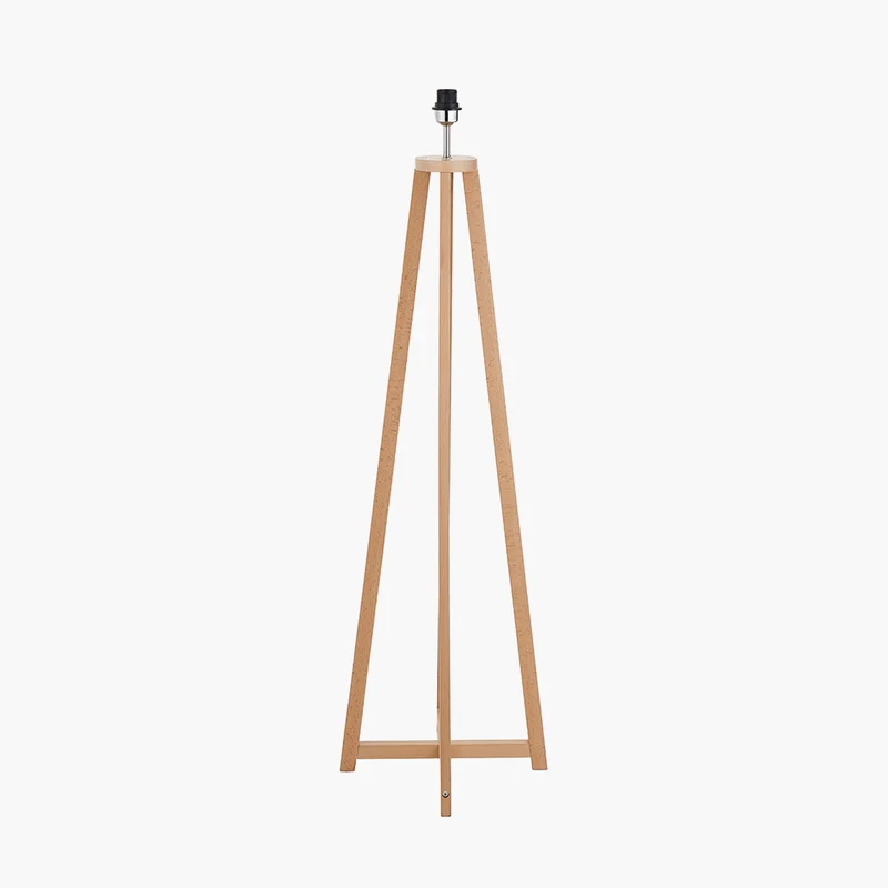 Whitby Natural Wood Tapered 4 Post Floor Lamp Base with Edward 45cm Apricot Linen Cylinder Lampshade