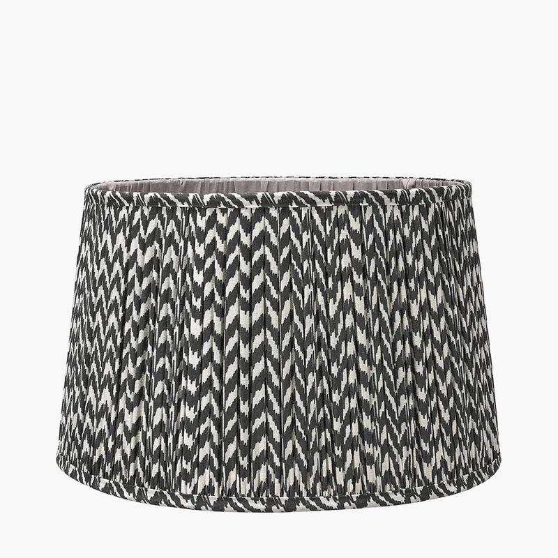 Whitby Matt Black Wood Tapered 4 Post Table Lamp Base with Vienna 35cm Black Chevron Mushroom Pleat Lampshade