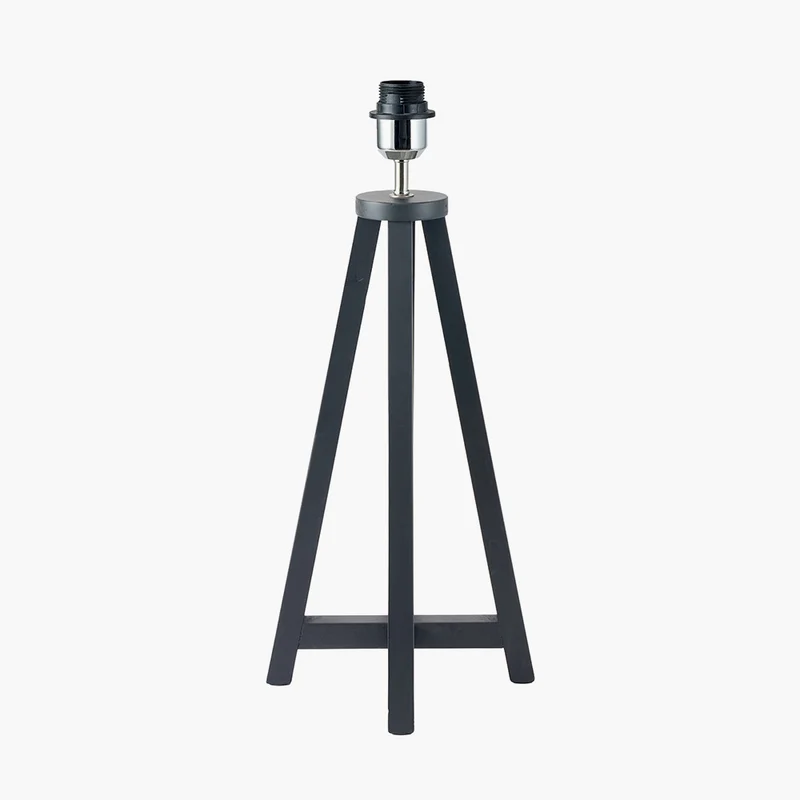 Whitby Matt Black Wood Tapered 4 Post Table Lamp Base with Henry 35cm White Handloom Cylinder Lampshade