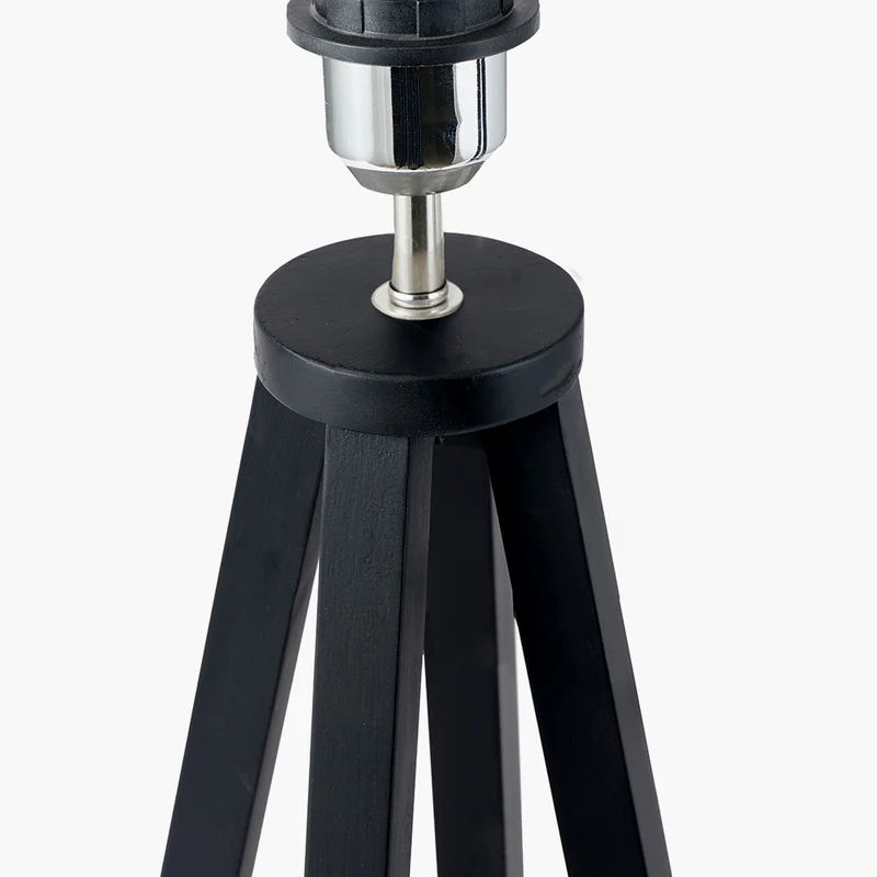 Whitby Matt Black Wood Tapered 4 Post Table Lamp Base with Henry 35cm White Handloom Cylinder Lampshade