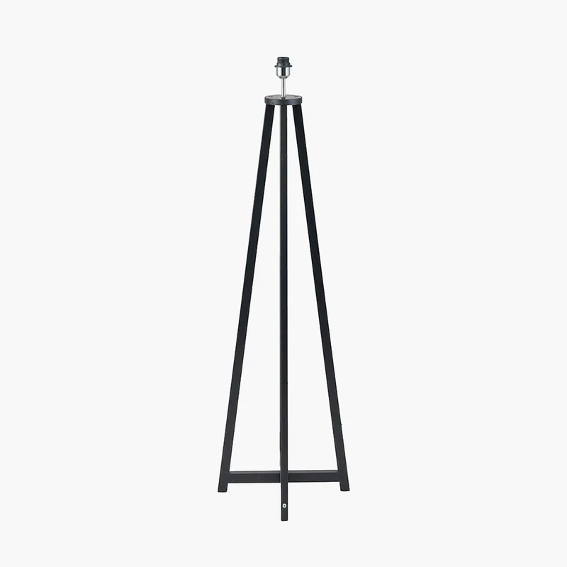 Whitby Matt Black Wood Tapered 4 Post Floor Lamp Base with Henry 45cm White Handloom Cylinder Lampshade