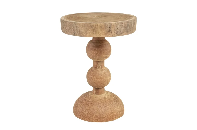 Casa Padrino Luxus Massivholz Beistelltisch / Hocker Naturfarben Ø 32,5 x H. 44,5 cm - Runder Beistelltisch aus handgedrechseltem Dimb-Holz mit gestapelten Kugelformen - Luxus Möbel
