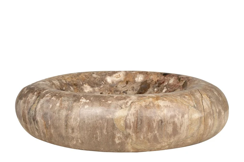 Casa Padrino Luxus Schale Ø 30 x H. 8 cm - Flache runde Schale aus versteinertem Holz - Luxus Deko Accessoires