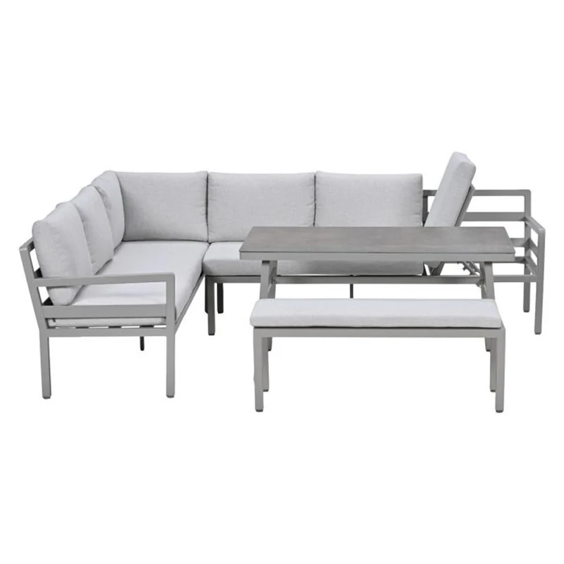 Garden Impressions Corsica lounge-dining set 4-delig links taupe valley sand slate grijs keramisch glas
