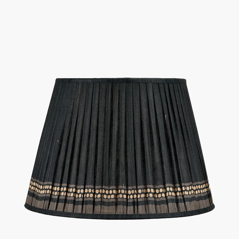 Samaira 45cm Black Silk Border Print Mushroom Pleat Tapered Lampshade